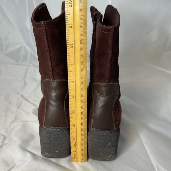 SANTANA Kylie Brown Square Toe Suede Wedge Boots Faux Fur Lined Y2K Neutral 6.5 - Picture 10 of 13